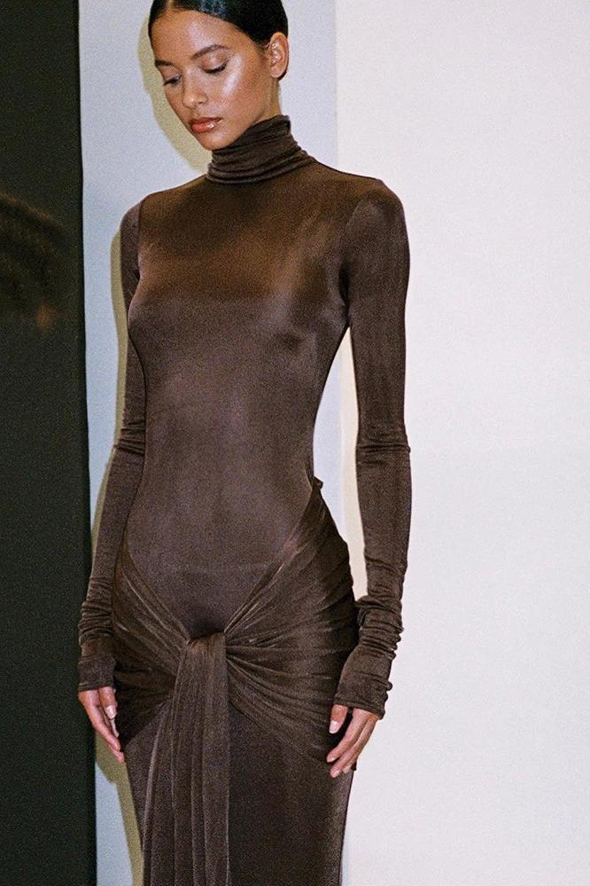 High Neck Long Sleeve Bodycon Dress