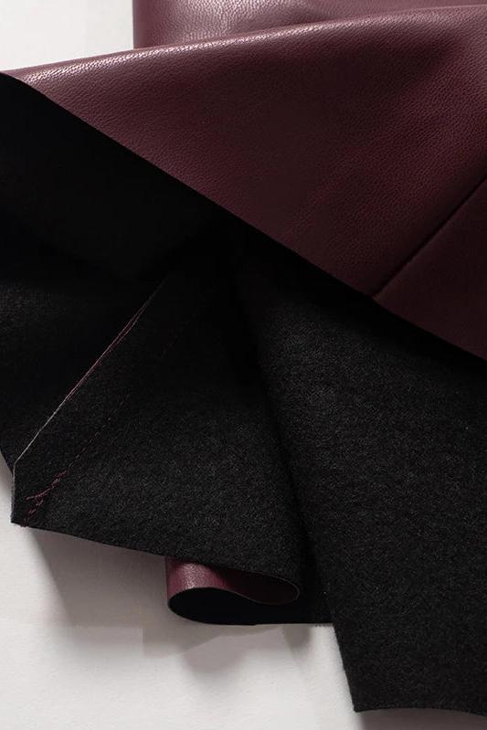 Sleeveless Burgundy and Black Faux Leather Draped Top