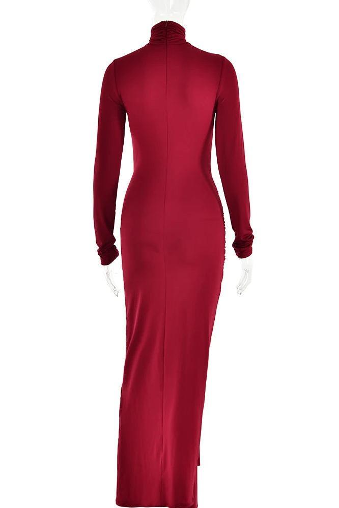 High Neck Long Sleeve Bodycon Dress