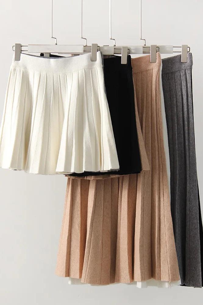Knitted Pleated Skirts Short and Long