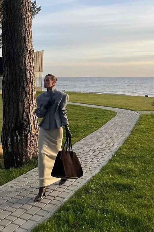 Grey Suits Woolen Blazer and Skirt