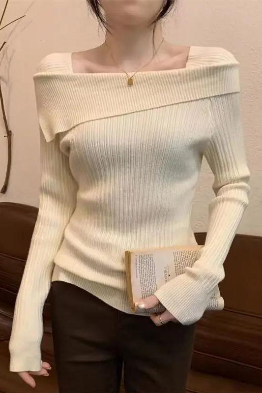Off Shoulder Long Sleeve Knitted Top