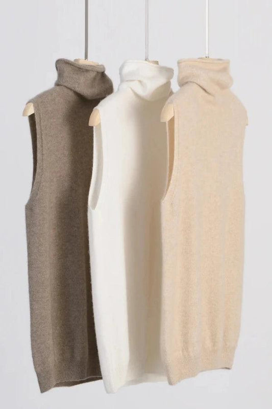 Vest Merino Wool Turtleneck Sweater Waistcoat Top