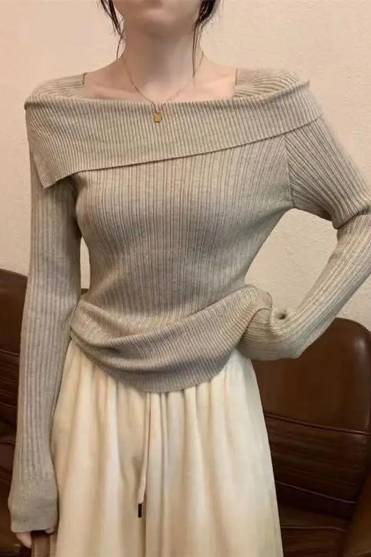 Off Shoulder Long Sleeve Knitted Top