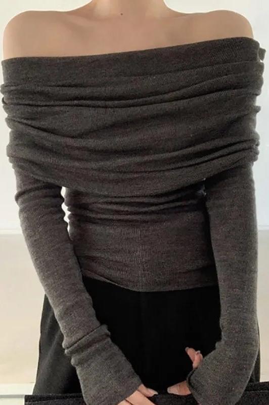 Off Shoulder Long Sleeve Knitwear Top