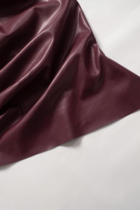 Sleeveless Burgundy and Black Faux Leather Draped Top