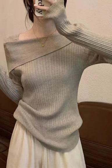 Off Shoulder Long Sleeve Knitted Top