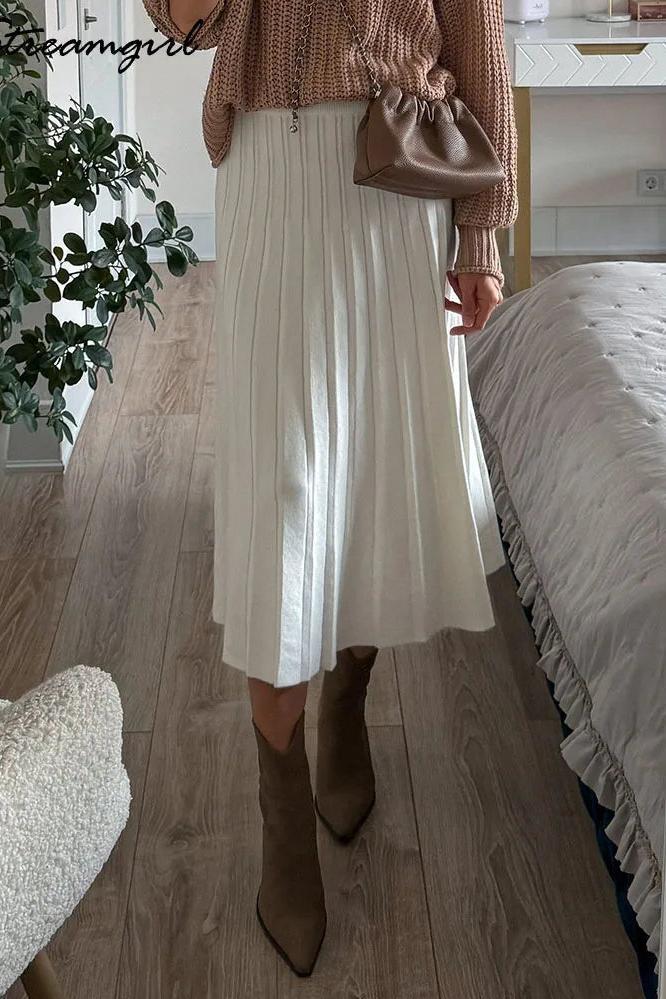 Knitted Pleated Skirts Short and Long
