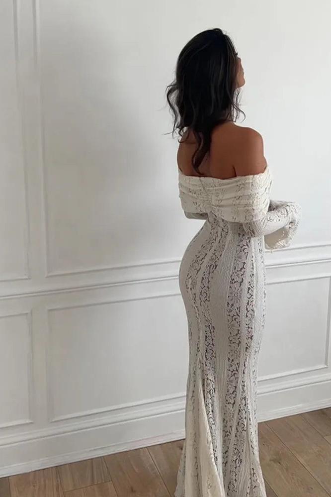 White Off Shoulder Long Sleeve Maxi Summer Dress