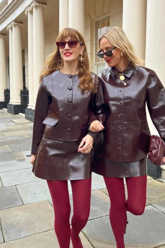 PU Leather Jackets Short Skirt Sets