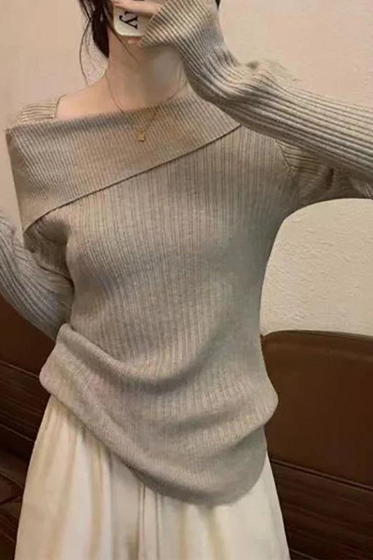 Off Shoulder Long Sleeve Knitted Top