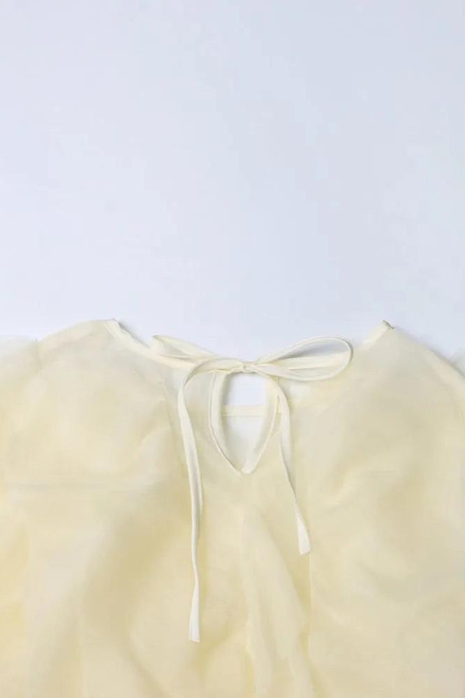 Lantern Sleeve Spliced Lace Up Loose Blouse