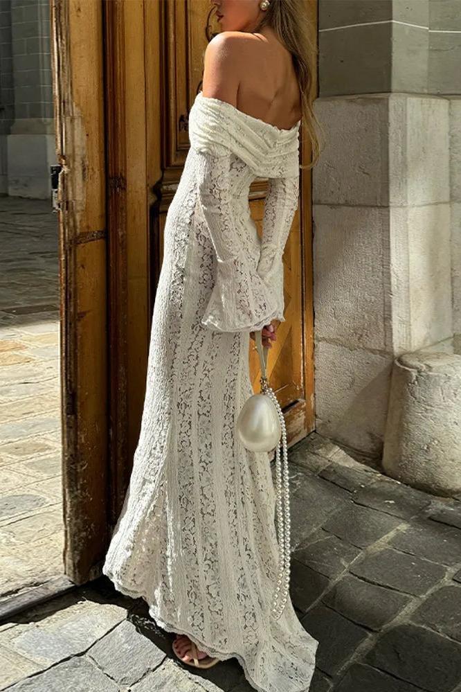 White Off Shoulder Long Sleeve Maxi Summer Dress
