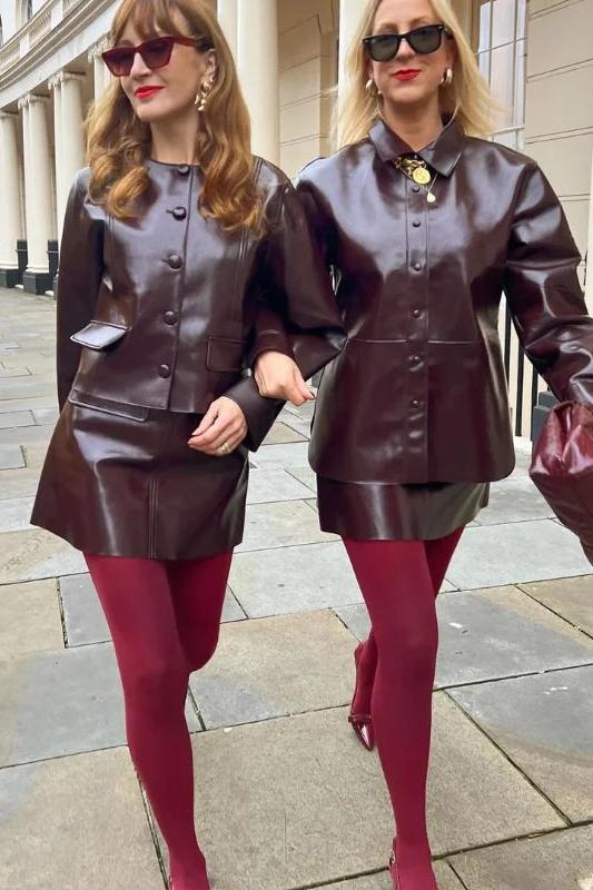 PU Leather Jackets Short Skirt Sets