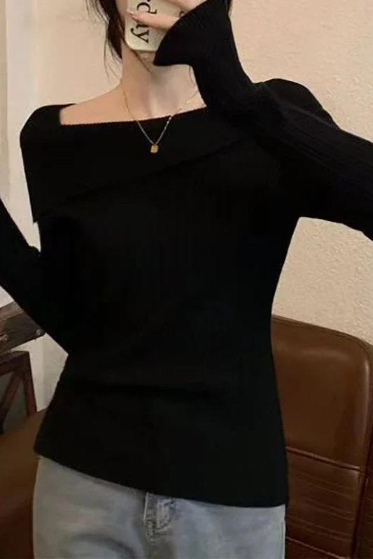 Off Shoulder Long Sleeve Knitted Top
