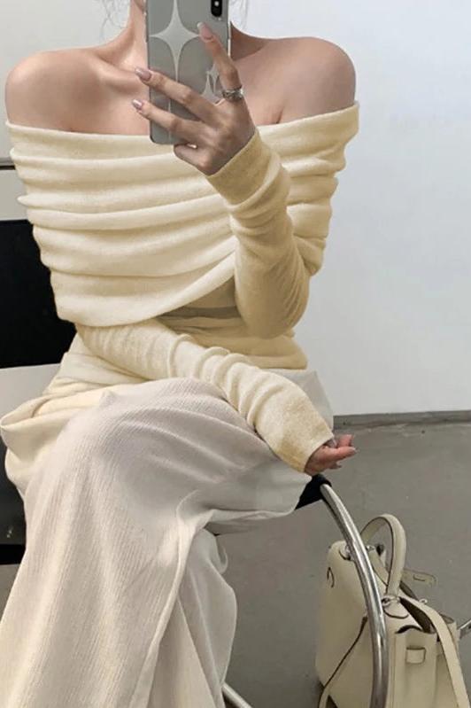 Off Shoulder Long Sleeve Knitwear Top
