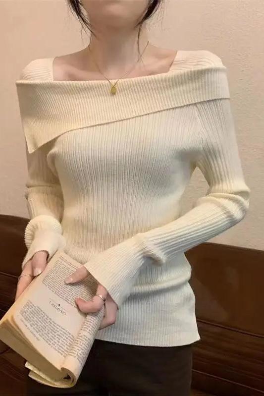 Off Shoulder Long Sleeve Knitted Top