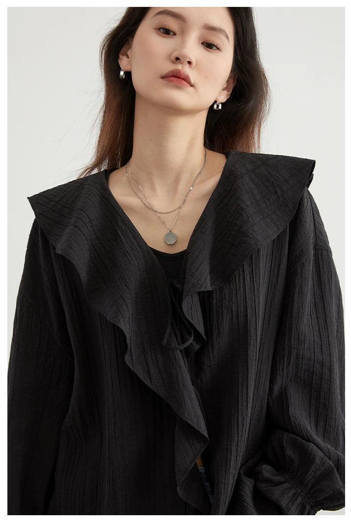 Loose Blouse V Neck Lace Up Mid Length