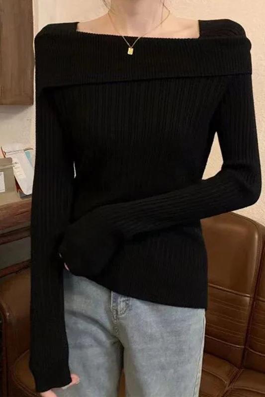 Off Shoulder Long Sleeve Knitted Top