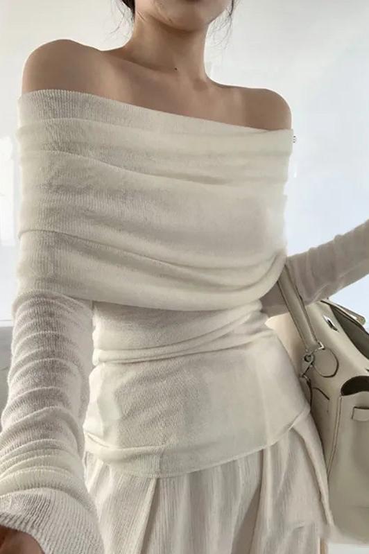 Off Shoulder Long Sleeve Knitwear Top