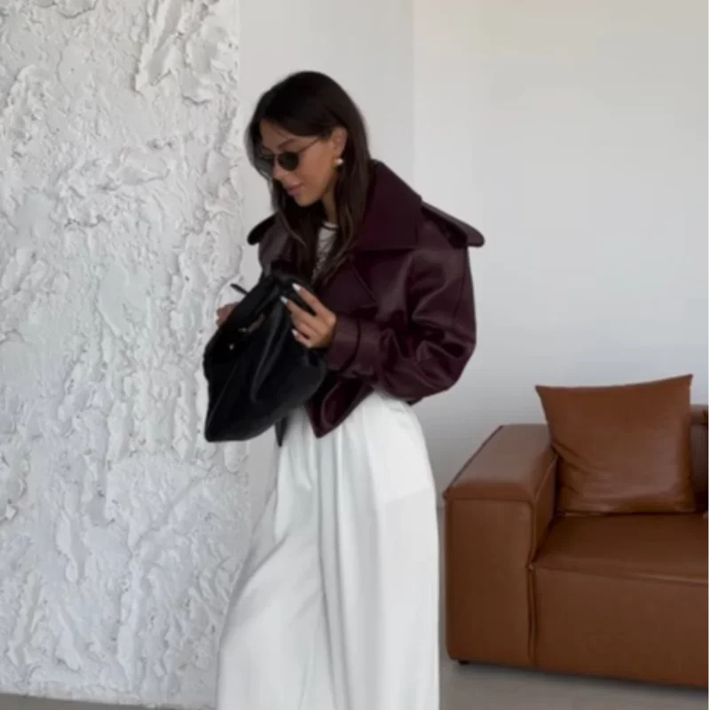 Burgundy Cropped Leather Jacket