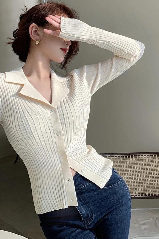 Black Knitted Cardigans Slim Fit Long Sleeve Top