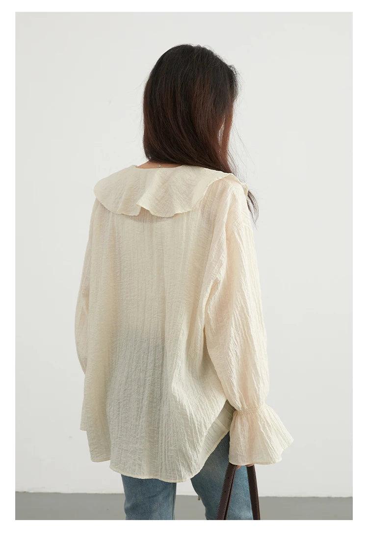 Loose Blouse V Neck Lace Up Mid Length
