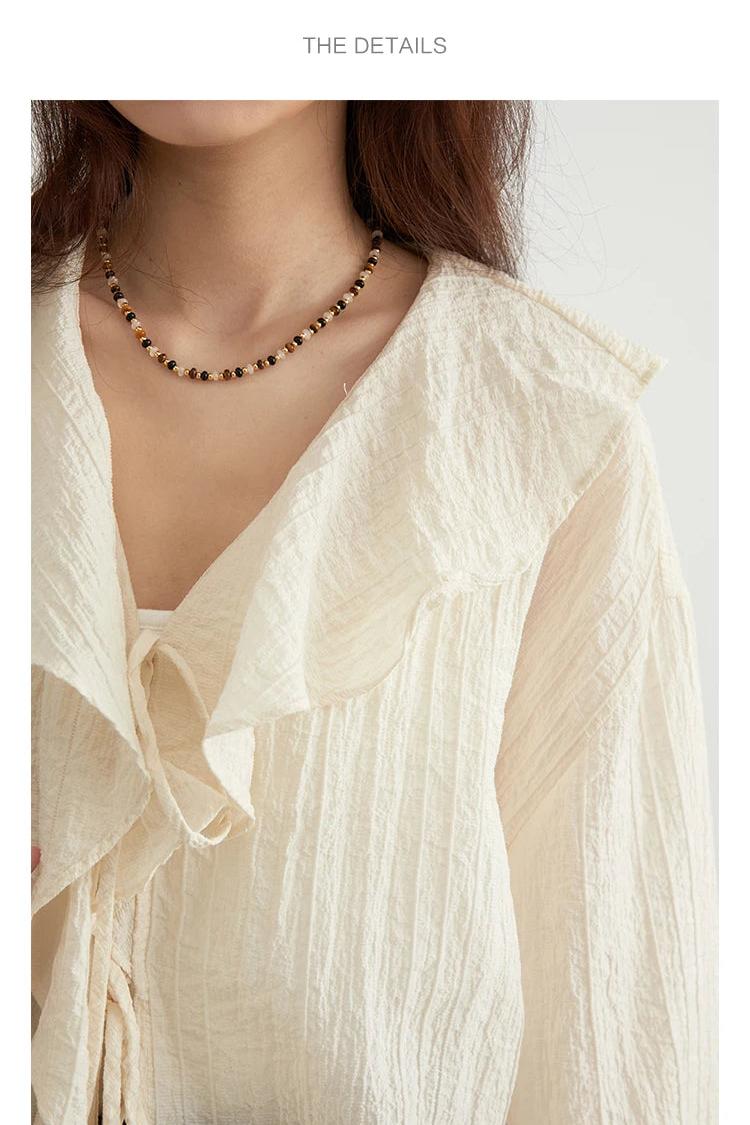 Loose Blouse V Neck Lace Up Mid Length