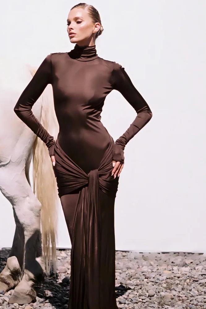 High Neck Long Sleeve Bodycon Dress