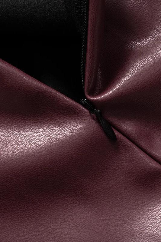 Sleeveless Burgundy and Black Faux Leather Draped Top
