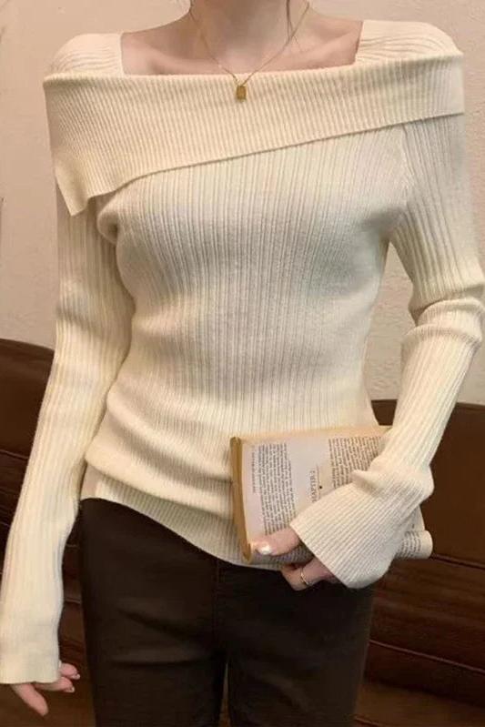 Off Shoulder Long Sleeve Knitted Top