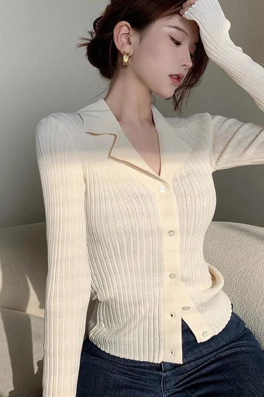 Black Knitted Cardigans Slim Fit Long Sleeve Top