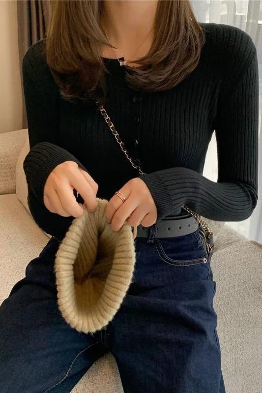 Button Up Knit Sweaters Top
