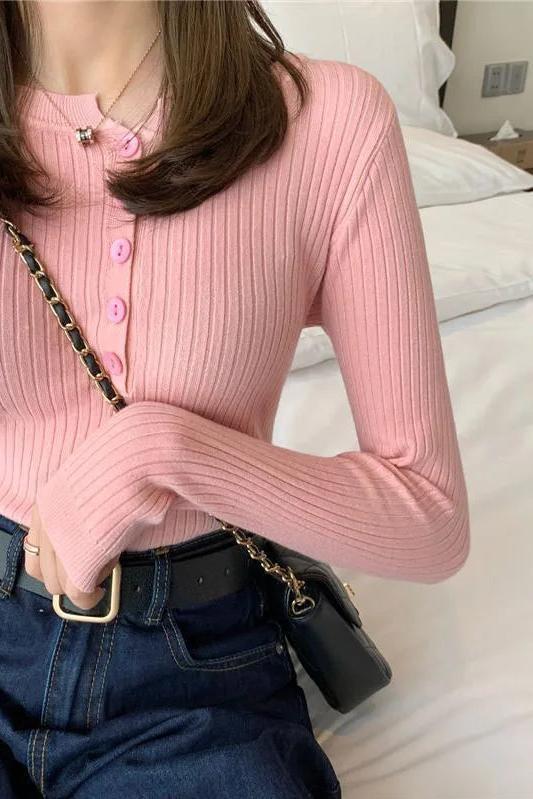 Button Up Knit Sweaters Top
