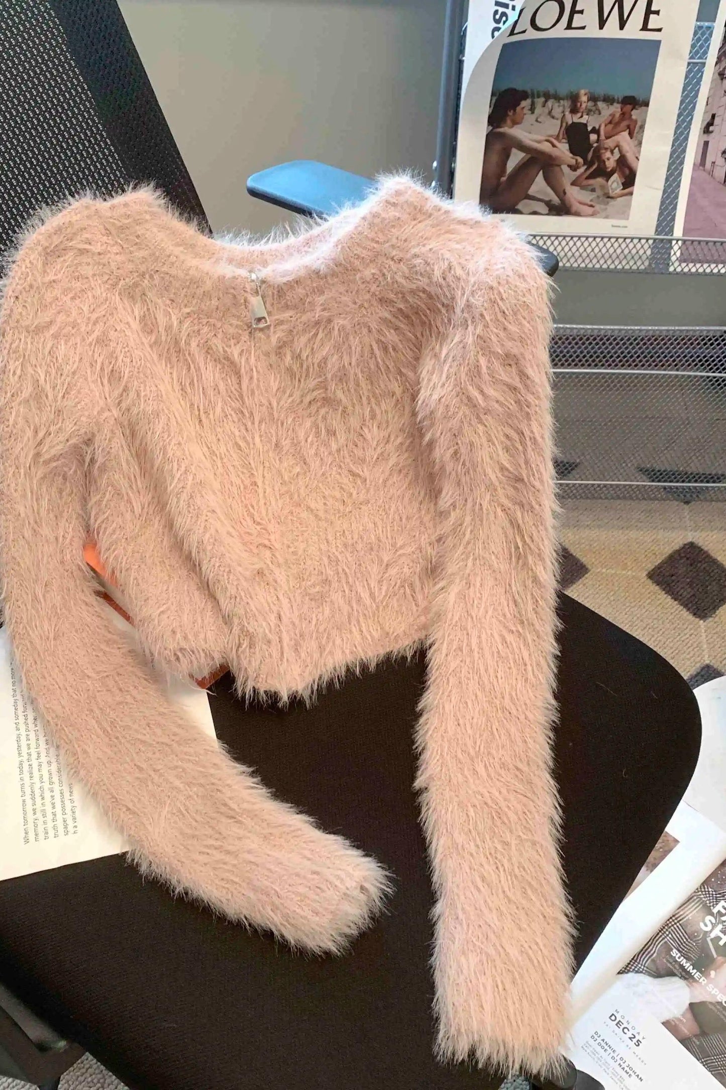 Zip Up Crop Knit Cardigan Long Sleeve