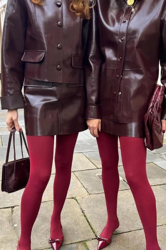 PU Leather Jackets Short Skirt Sets