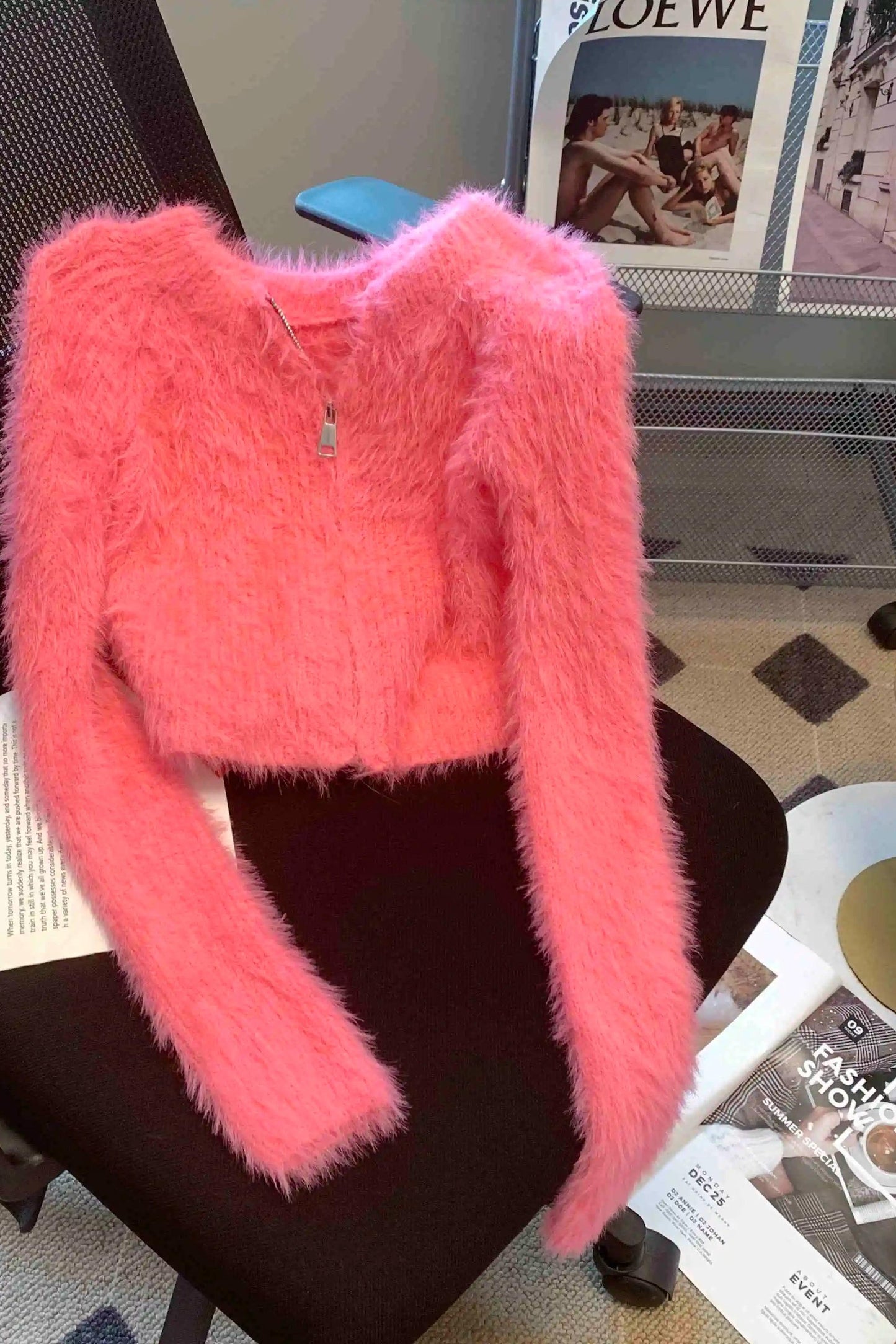 Zip Up Crop Knit Cardigan Long Sleeve