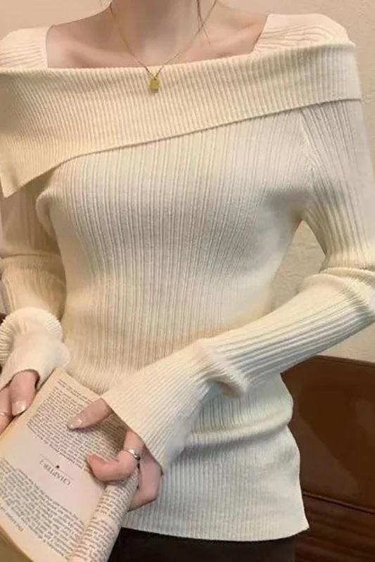 Off Shoulder Long Sleeve Knitted Top