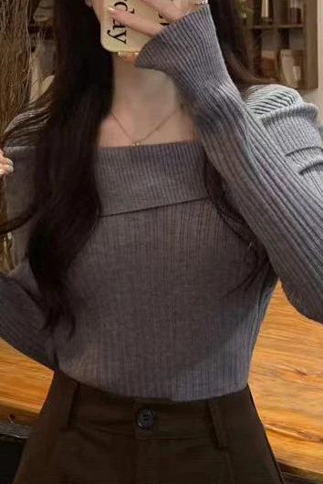 Off Shoulder Long Sleeve Knitted Top