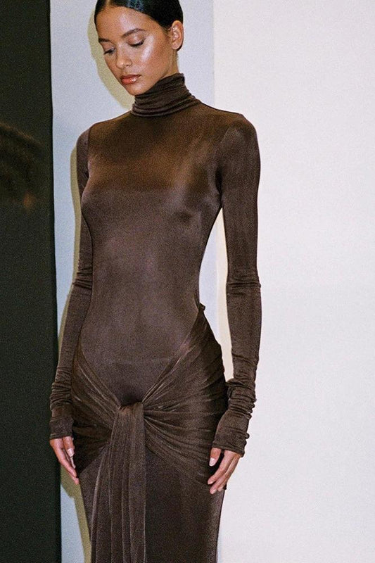 High Neck Long Sleeve Bodycon Dress