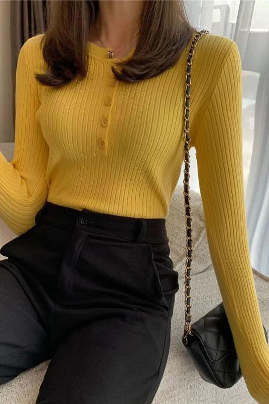 Button Up Knit Sweaters Top