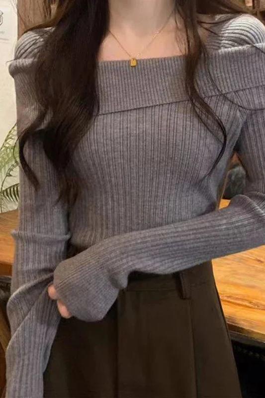 Off Shoulder Long Sleeve Knitted Top