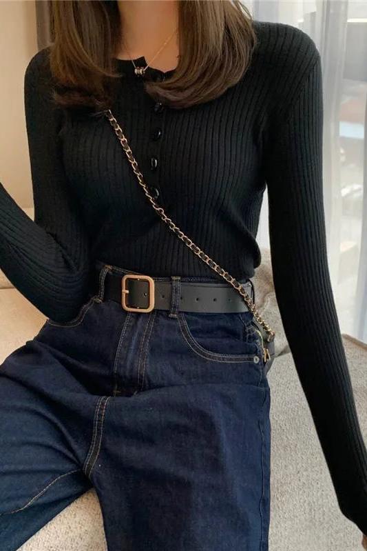 Button Up Knit Sweaters Top