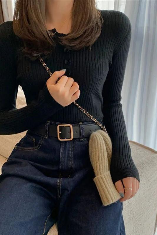 Button Up Knit Sweaters Top
