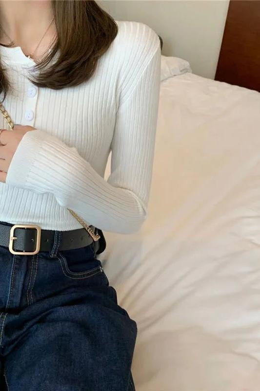 Button Up Knit Sweaters Top