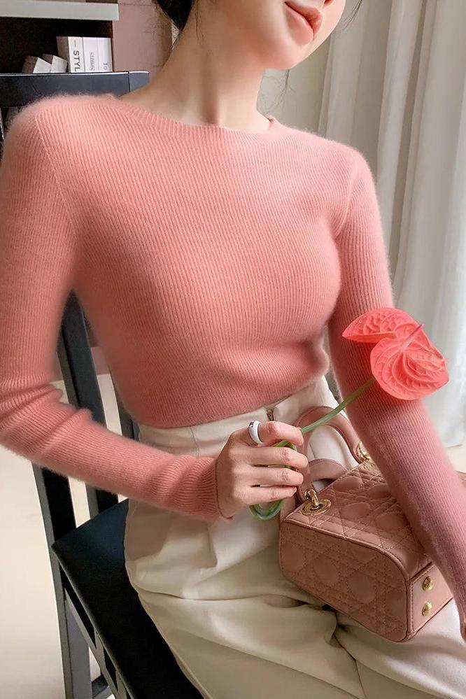 Cashmere Sweater Slim O-neck Pullover