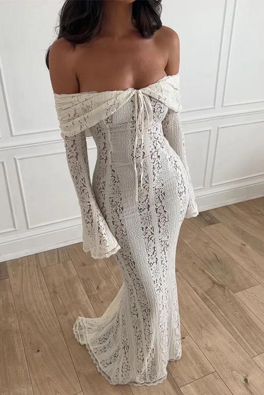 White Off Shoulder Long Sleeve Maxi Summer Dress