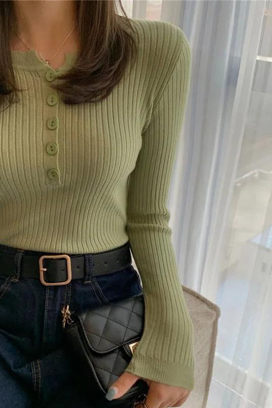 Button Up Knit Sweaters Top