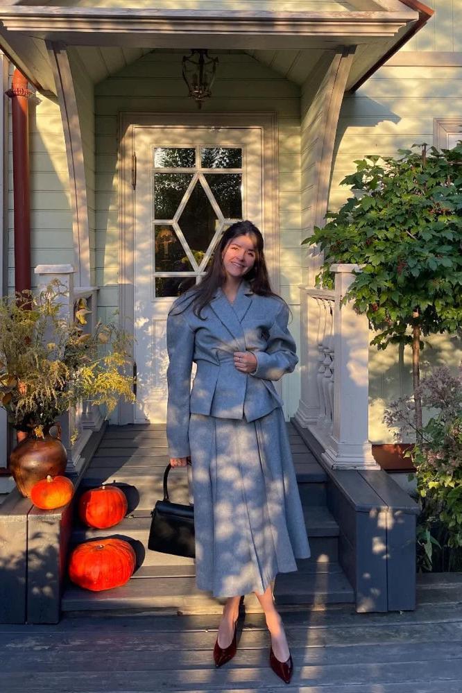 Grey Suits Woolen Blazer and Skirt