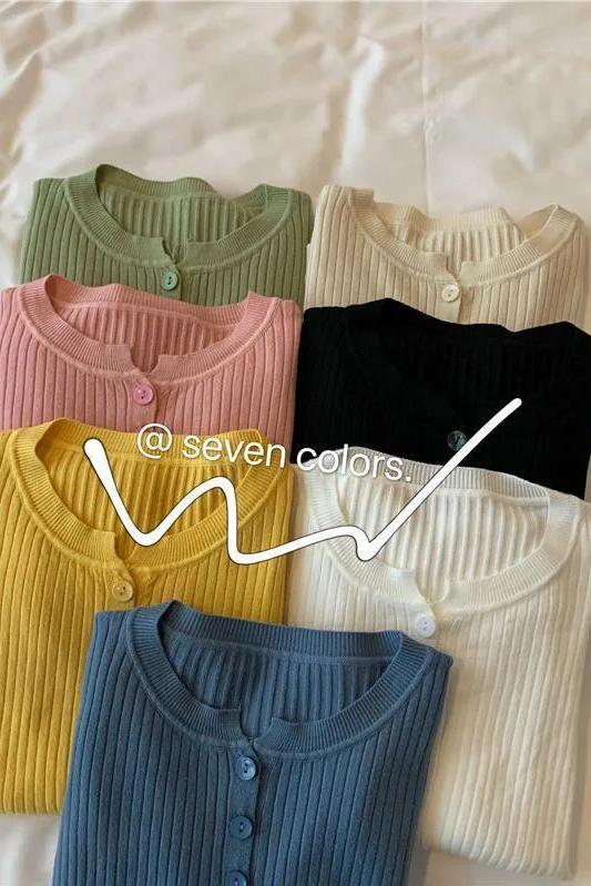 Button Up Knit Sweaters Top